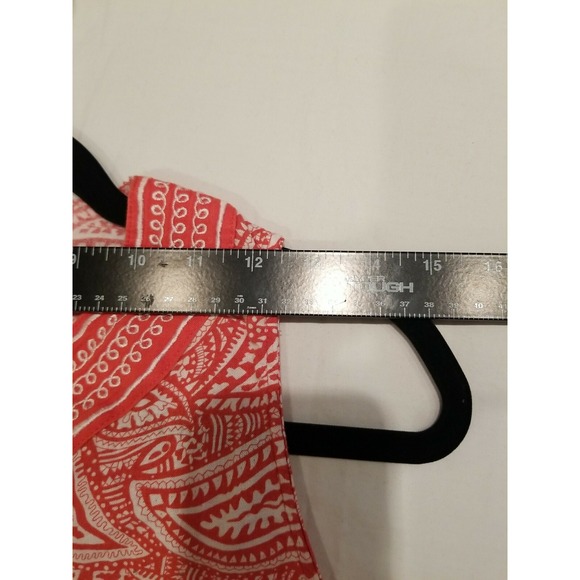 Carole Little Womans L Orange White  Paisley S/S Blouse Linen Blend Coastal Boho - Picture 5 of 5